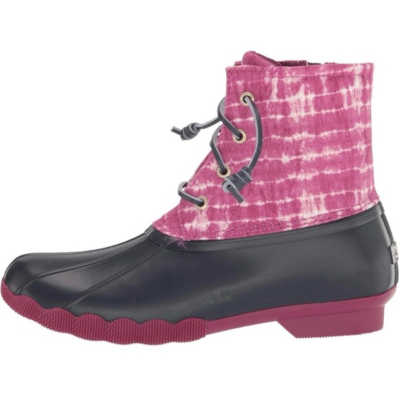 NEW Sperry Saltwater Ankle Rubber Duck Rain Snow Winter Boots Magenta Tie Dye - Picture 12 of 16